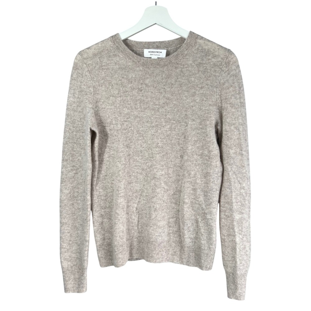 Nordstrom Women Oatmeal Heather 100% Cashmere Crewneck Sweater Size M RN58665